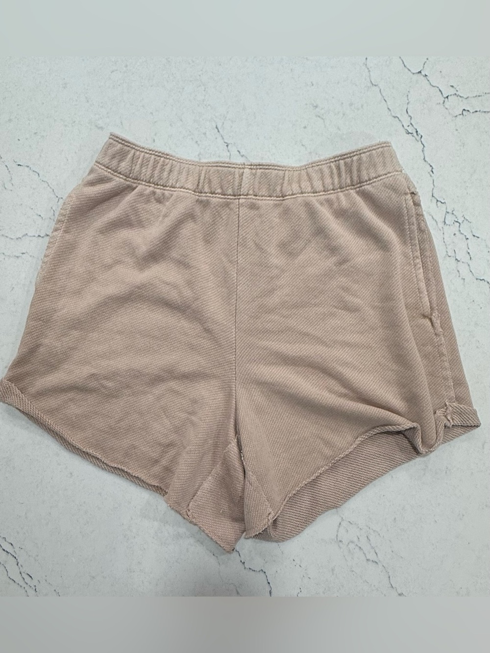 Aerie Women’s Knit Lounge Shorts Beige M Mid Rise Elastic Waist Pockets